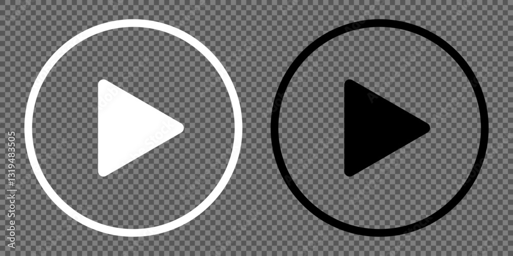Round play button icons on transparent background