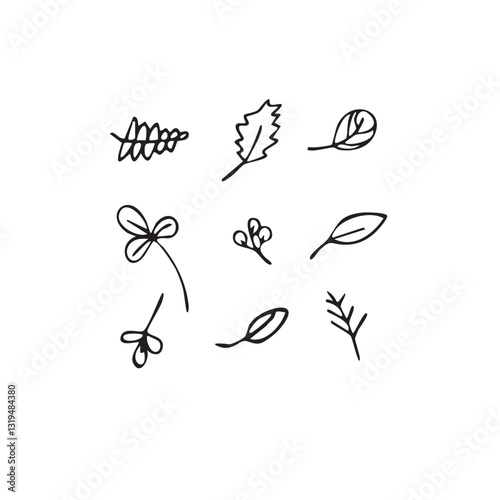 Vector illustration plants and flowers in doodle technique