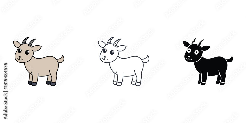 Obraz premium Goat with cute face vector illustration set
