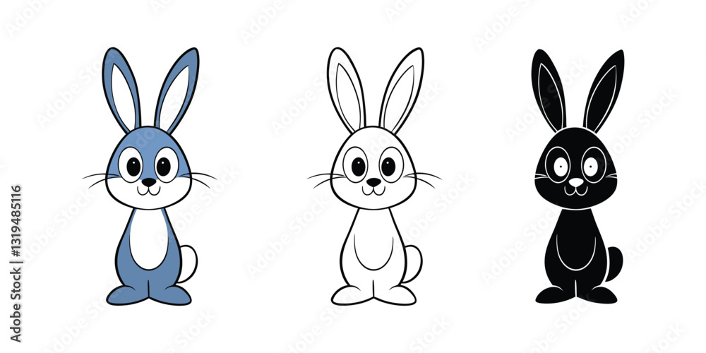 Rabbit with cute face vector illustration set. Rabbit with cute face vector illustration set.