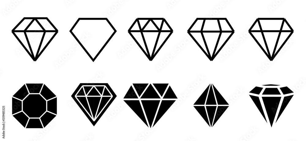 set of diamond icon collection vector design illustration isolated background. set of diamond icon collection vector design illustration isolated background.