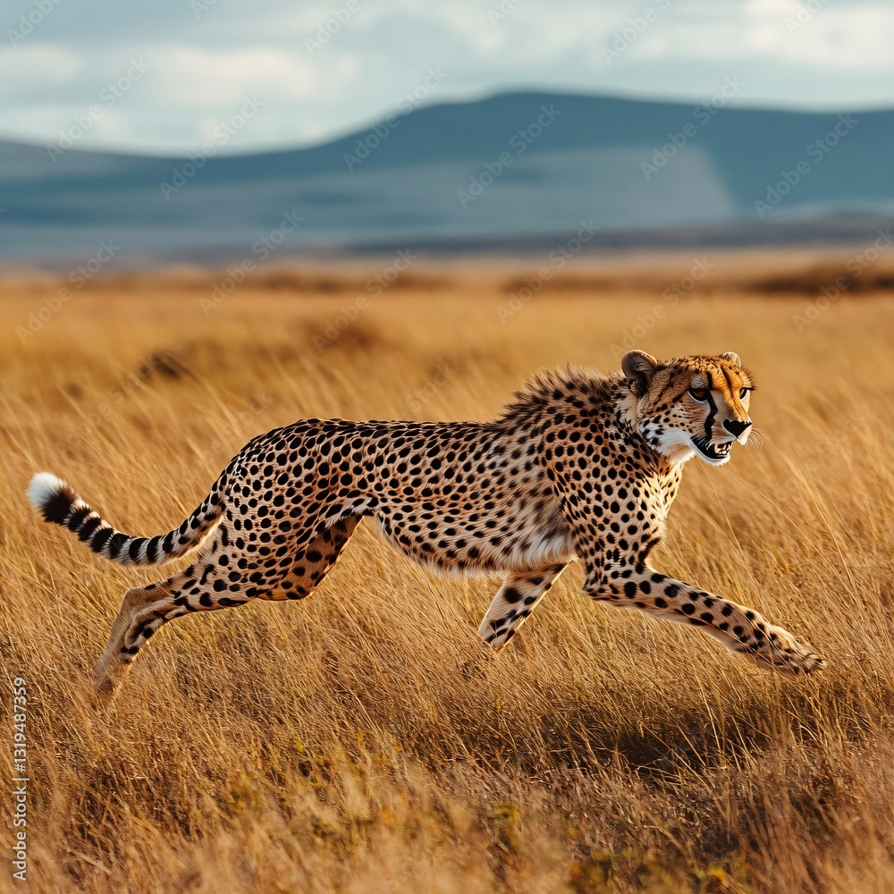 Cheetah running in the Serengeti grasslands Cheetah running in the Serengeti grasslands