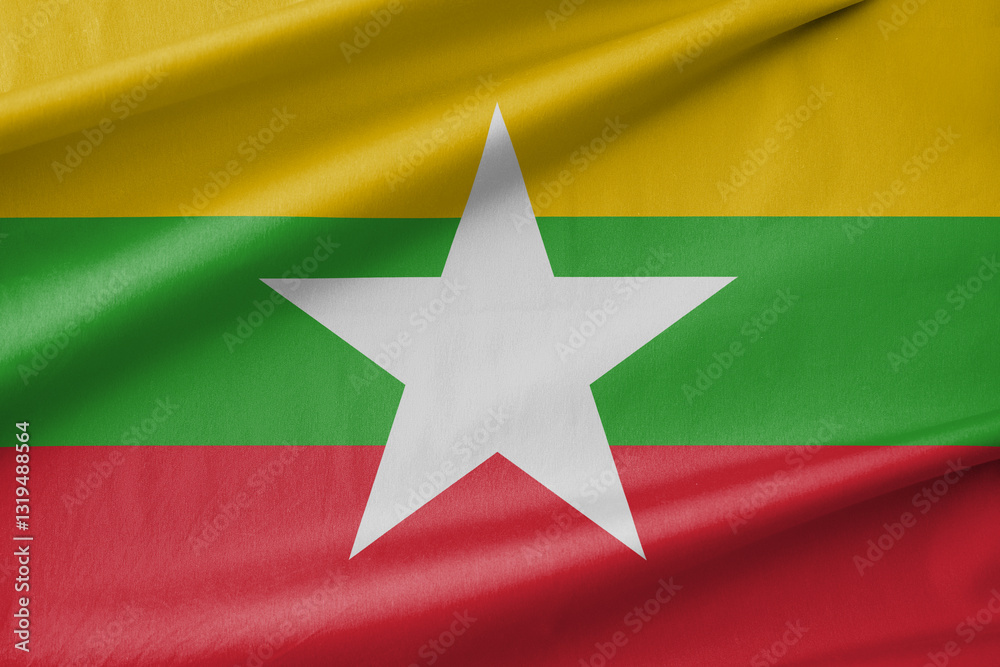 Myanmar National Flag Waving in the Wind Myanmar National Flag Waving in the Wind