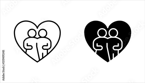 Man and woman icon set, Wedding ceremony, Bride and groom line black vector illustration on white background