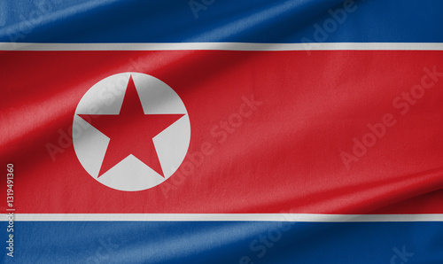 North Korea National Flag Waving in the Wind