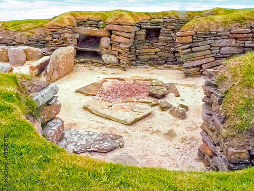 Ancient stone house. Skara Brae Orkney Scotland