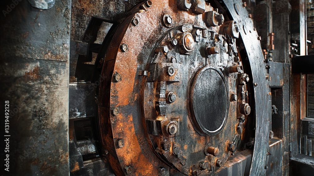 Rusty Industrial Machine Close-up: Grunge Texture and Vintage Details