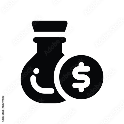 money bag glyph icon. Strong and solid vector icon for websites, mobile interfaces, presentations, and visual branding. High quality and easy to edit.