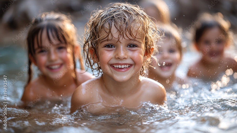 Fototapeta premium Children splashing in a natural pool