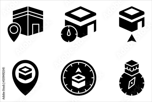Qibla outline vector icon set. Thin line black qibla simple element religion concept, vector illustration on white background