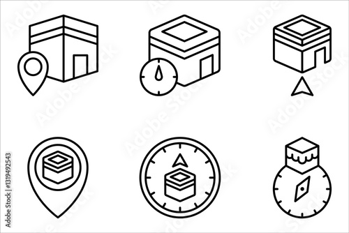 Qibla outline vector icon set. Thin line black qibla simple element religion concept, vector illustration on white background
