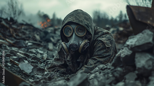 post-apocalypse, survivalist, gas mask, dystopian future, war survivor, wasteland warrior, military gear, end of the world, resistance fighter, nuclear fallout