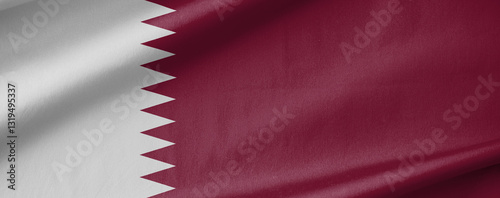 Qatar National Flag Waving in the Wind