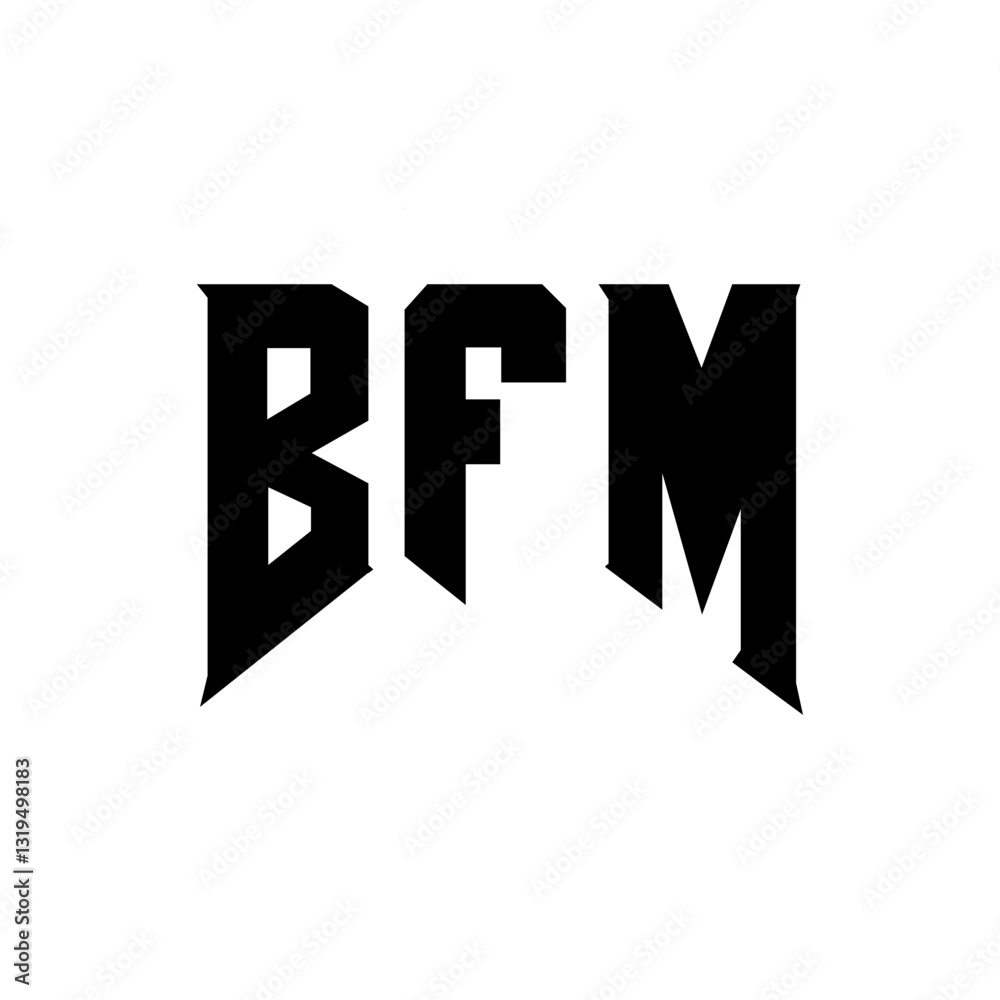 Obraz premium BFM letter logo design for technology company. BFM logo design black and white color combination. BFM logo, BFM vector, BFM design, BFM icon, BFM alphabet. BFM typography logo design.