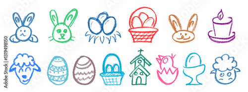 Easter Related Icons Crayon Chalk Drawing Vector Set
