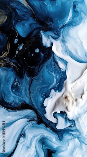 Abstract fluid art in blue and white swirls with organic patterns