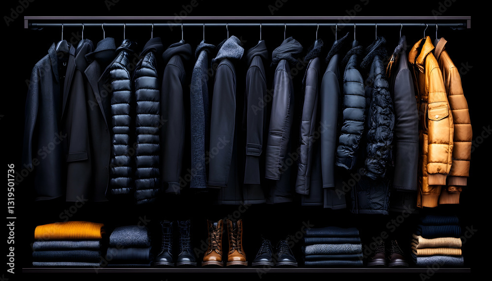 Naklejka premium Dark winter wardrobe on display