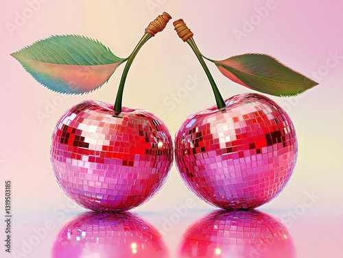 Two Cherries with the Fruit Part Covered in Water Droplets