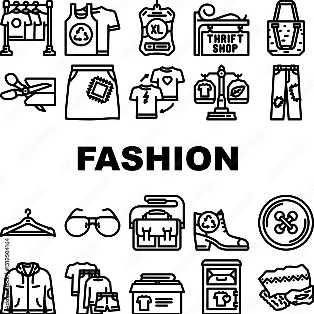 Fototapeta premium thrift driven fashion sustainable icons set vector