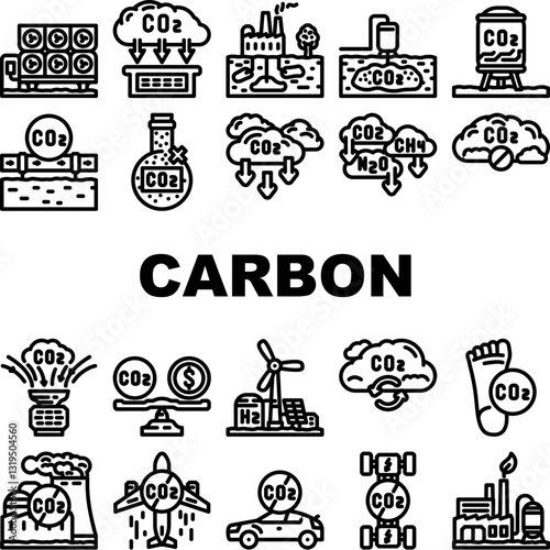 carbon capture sequestration icons set vector