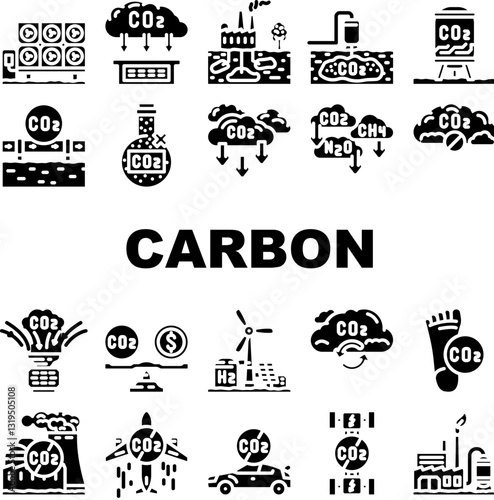 carbon capture sequestration icons set vector