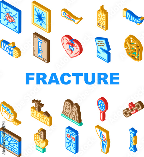 fracture break bone icons set vector