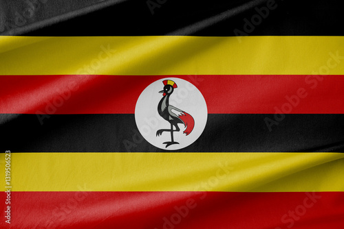 Uganda National Flag Waving in the Wind