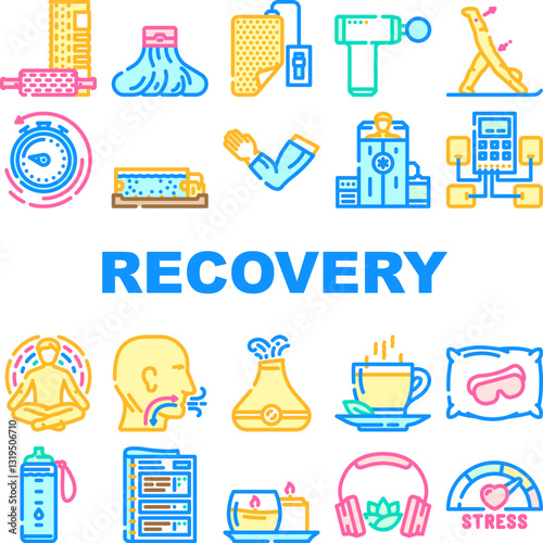 recovery wellness practices icons set vector