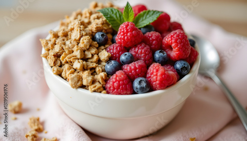 Wallpaper Mural A refreshing parfait made with creamy yogurt, fresh mixed berries, crunchy granola, and a delicate mint leaf garnish. Torontodigital.ca
