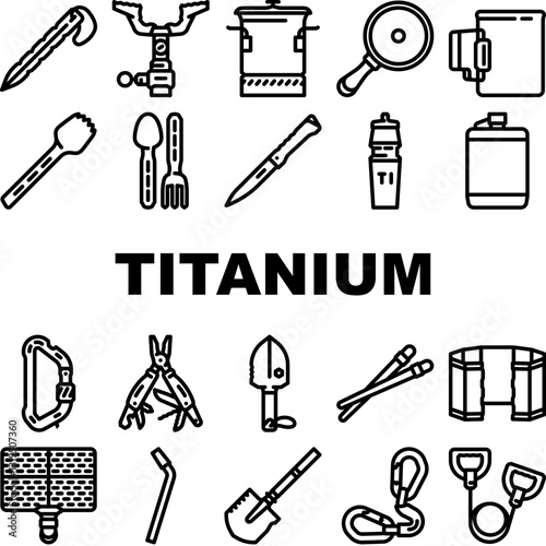 titanium accessories jewelry icons set vector