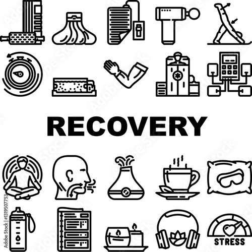 recovery wellness practices icons set vector