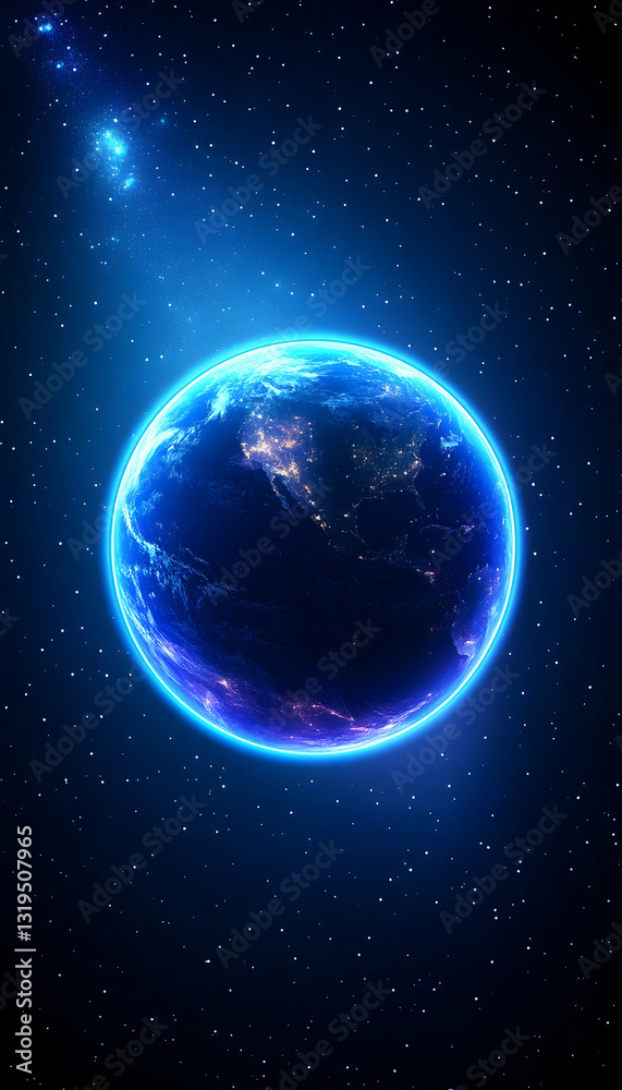 Fototapeta premium Earth in space, glowing blue