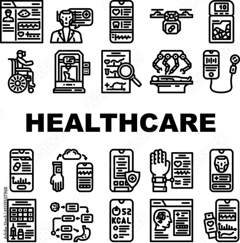 healthcare innovations icons set vector