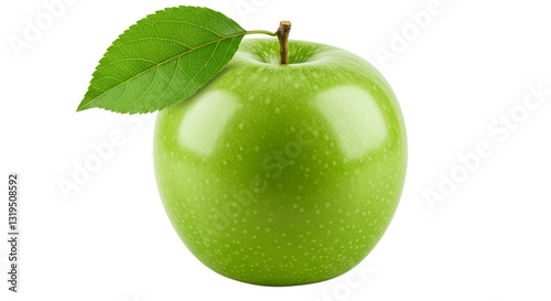 Single green apple isolated on transparent background