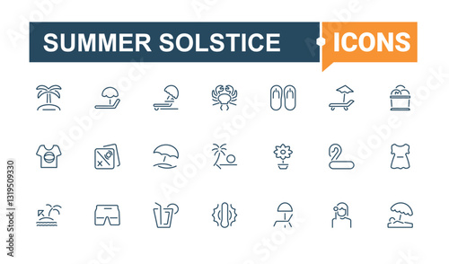 Summer simple icon. Includes symbols for palm, ice, tourism, graphic, bikini, flip, holiday, travel. Pixel perfect. Glass linear icon. Modern icon collections.