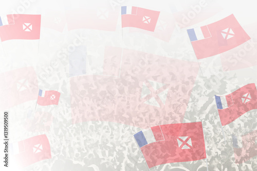 Celebratory Crowd with Wallis and Futuna Flags Background
