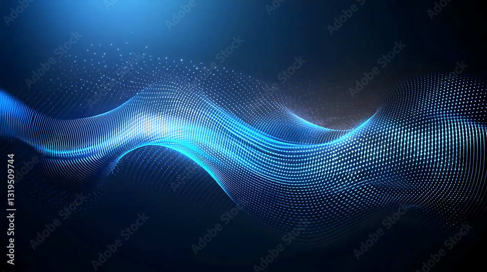 Dynamic Blue Wave of Light Particles on a Dark Background Abstract Digital Art Dynamic Blue Wave of Light Particles on a Dark Background Abstract Digital Art