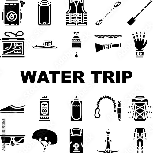 water trip tourism rafting icons set vector