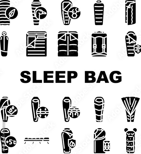 sleeping bag camping hiking icons set vector