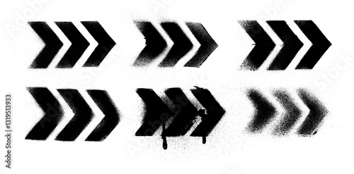 Arrow Chevron Stencil Grunge Spray Paint Stroke Vector Set