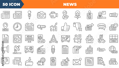News icon set. Containing  journalist, news, microphone, interview,and more. Line vector icons collection.