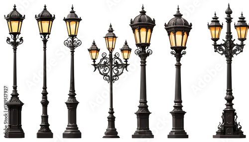  Collection of ornate vintage street lamps png 