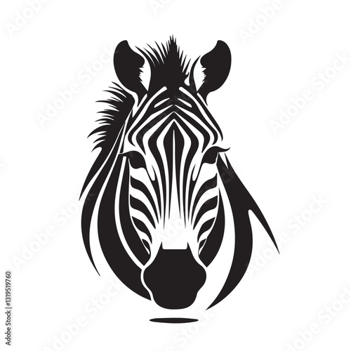Striking Black and White Zebra Head Illustration - Ideal for Wildlife, Nature, and Safari-Themed Designs