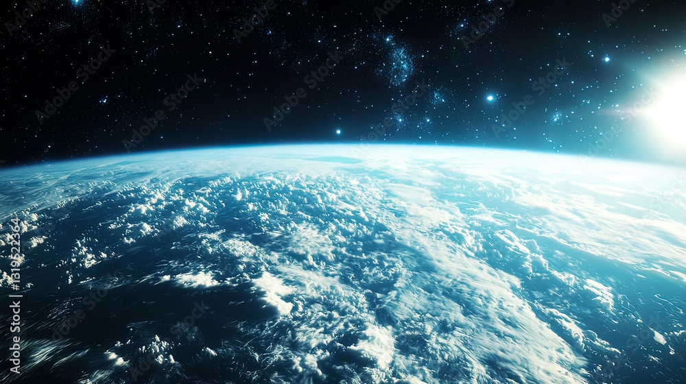 Obraz premium View of Earth’s atmosphere from a transparent space capsule, highly detailed clouds and cosmic background