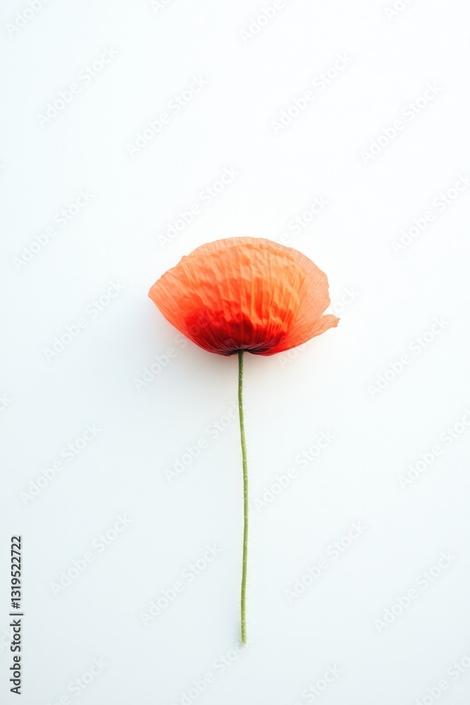 single red poppy lies elegantly on pristine white background evoking solemn remembrance with ample copy space single red poppy lies elegantly on pristine white background evoking solemn remembrance with ample copy space