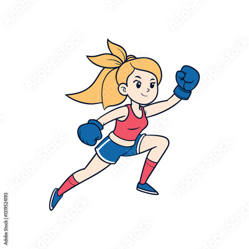 Female Boxer showing punch, Ready for Combat, women's empowerment, woman athlete fitness activity.