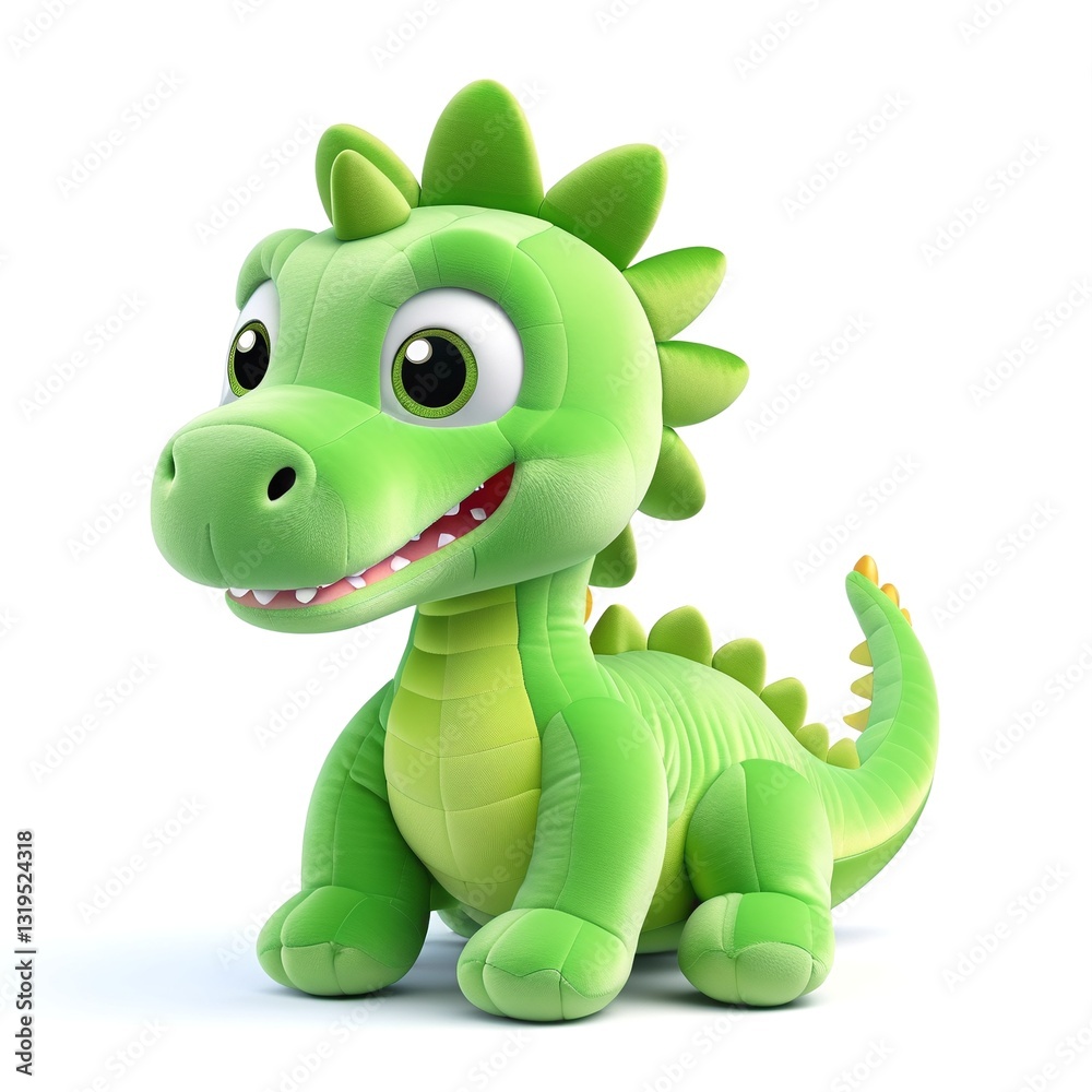 Fototapeta premium Cute Green Dragon Character Plush Toy with Big Eyes and Smiles