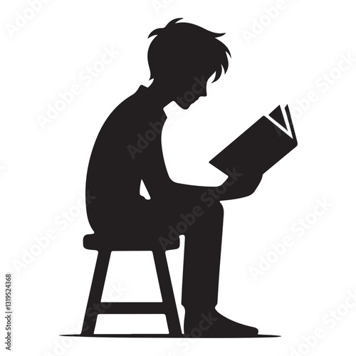 Silhouette of a Person Reading a Book black color vector