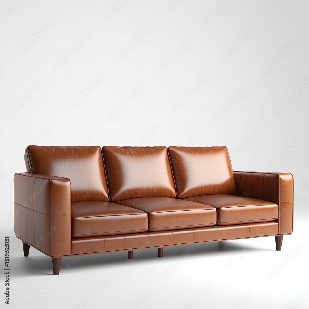 Fototapeta premium Modern Brown Leather Sofa in Minimalist Living Room Setting
