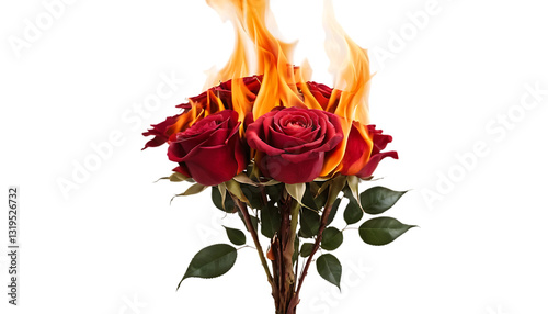 Burning red rose bouquet flames fire png
